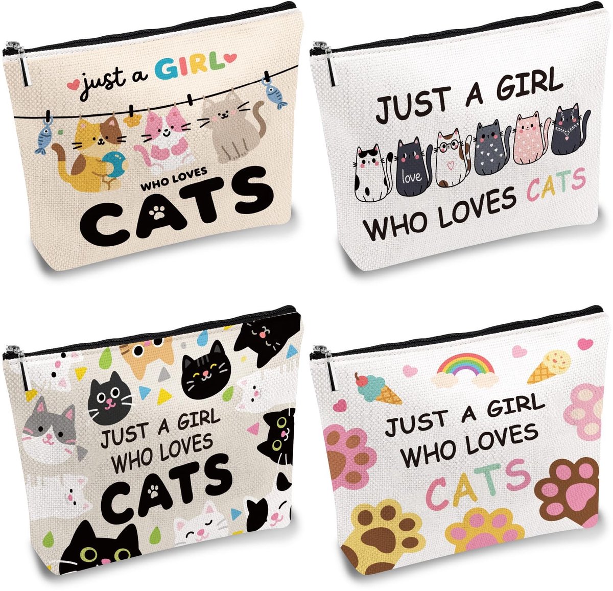 Dailygoods - Draagbare Kat Make-up Tas van Canvas voor Vrouwen