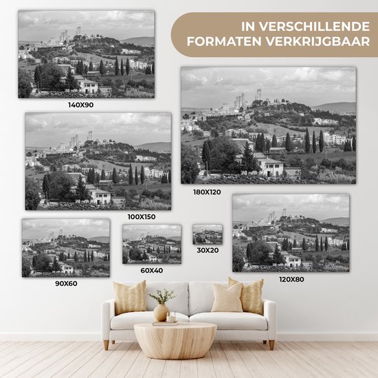 Peinture sur toile 150x100 cm - Décoration murale Les collines de San Gimignano en Toscane - noir et blanc - Décoration murale salon - Décoration chambre - Accessoires chambre - Peintures