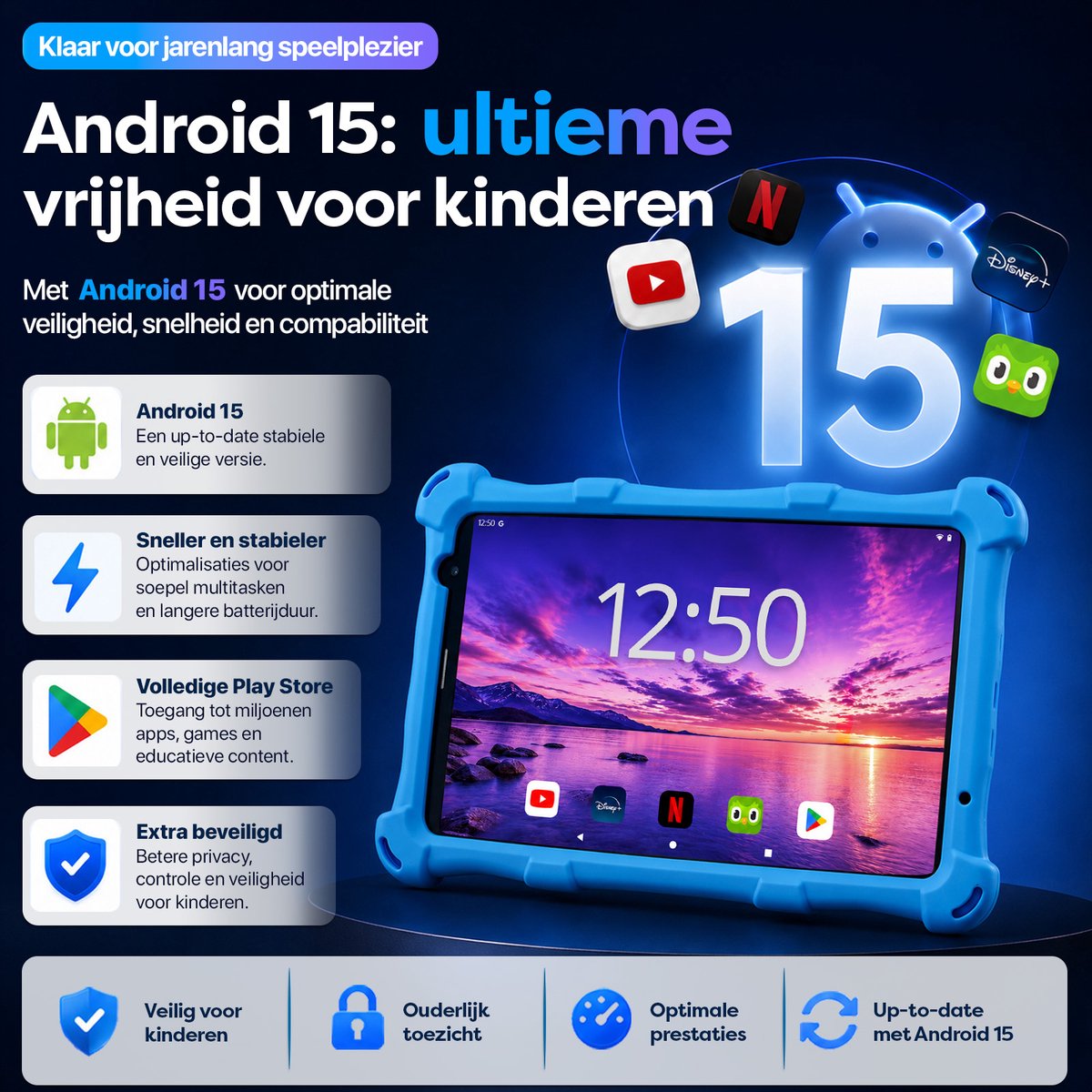 AngelTech Kinderpakket PRO MAX - Kindertablet PRO MAX + Kinderkoptelefoon - Android 15 - Combipakket - Kindertablet Vanaf 3 Jaar – Kinder Tablet – Kids Tablet - Tablet voor Kinderen - Blauw – foto 2