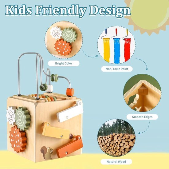 Montessori Motor Skills Cube Toy - Houten speelgoed voor baby's vanaf 18 maanden - Activiteitenkubus met motorische vaardigheden - Houten motorisch speelgoed voor 1-2 jaar, cadeau voor peuters — afbeelding 5