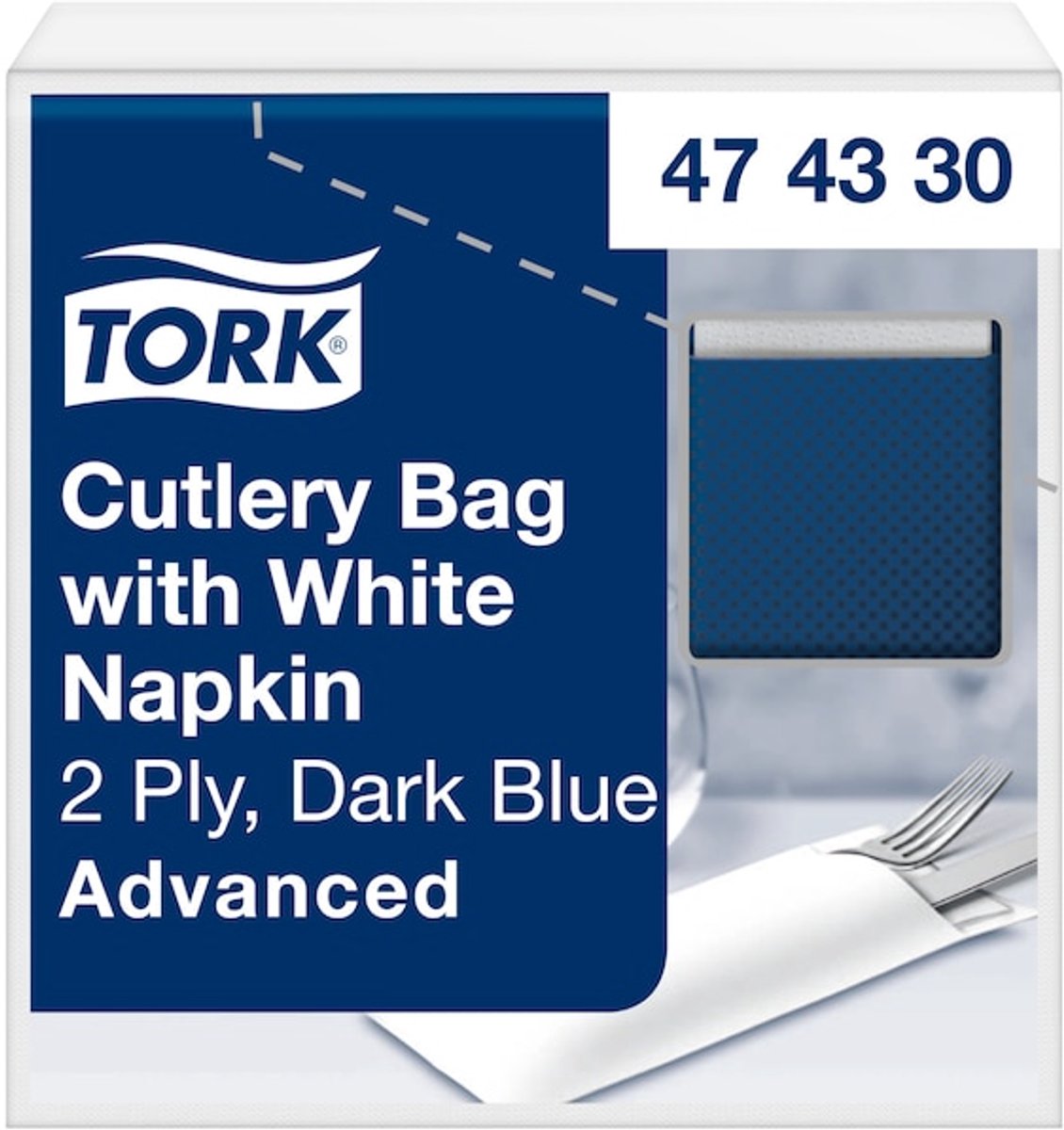 Tork 474330 bestekzakje midnight blue met 2-laags wit servet 500 stuks (474330)