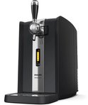 Zwarte Philips PerfectDraft thuistap met open klep, waar een Leffe fust in zit.
