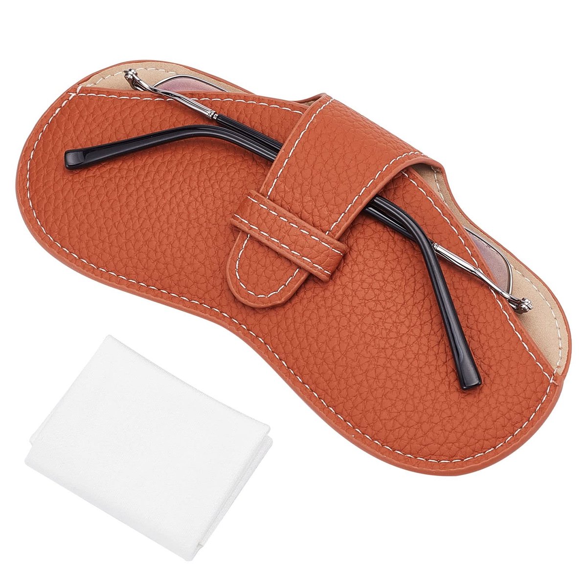 Dailygoods - Dailygoody - Lederen brillenetui - Draagbaar zonnebrilzakje - Lichtgewicht en slank - Chocolade - Knijpen brillenhouder - Geschikt voor dames en heren