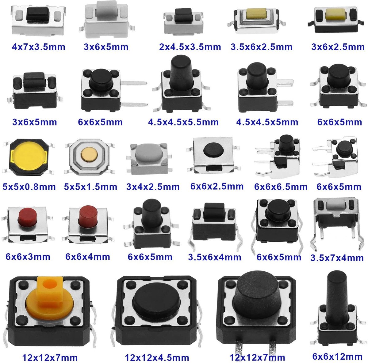 Dailygoods - Dailygoody - Micro Momentary Tact Schakelaar - Drukknop Schakelaar Assortiment - 260 Stuks - Veelzijdig - Geschikt voor Televisie en Audio Apparatuur