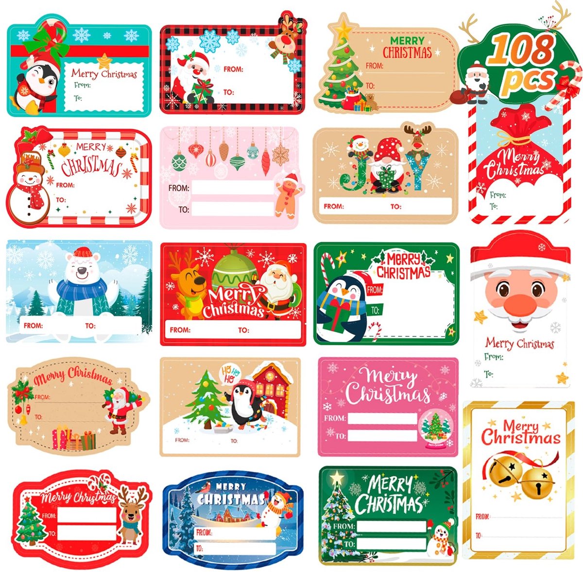 Dailygoods - 108 Stuks Kerst Stickers voor Cadeaus en Labels