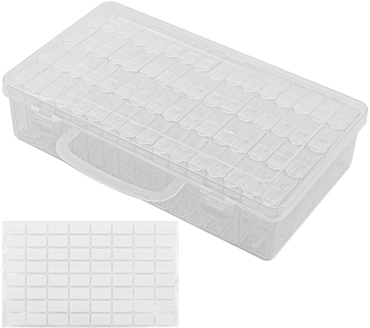 Dailygoods - Dailygoody - Diamond Art Opbergdoos - 64 Compartimenten - Transparante Opbergdoos met Labels - Perfect voor Kralen en Sieraden - Ideaal voor Organisatie