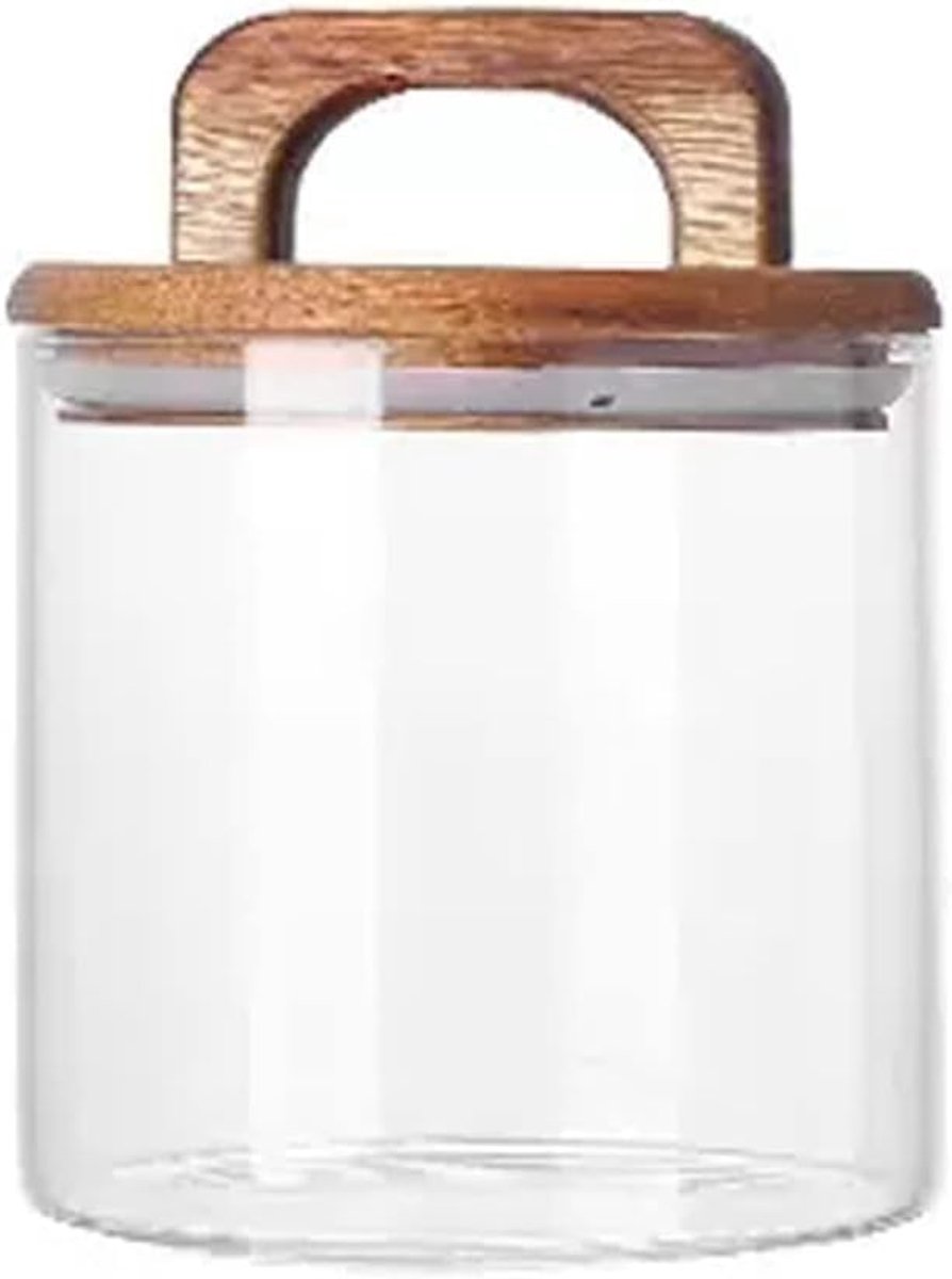 Afsluitbare pot – Voorraadpot – Opbergdoos – Doorzichtige Glazen Voorraadpot 560ML – Met Houten Luchtdicht Deksel en Greep – Voor Thee en Levensmiddelen