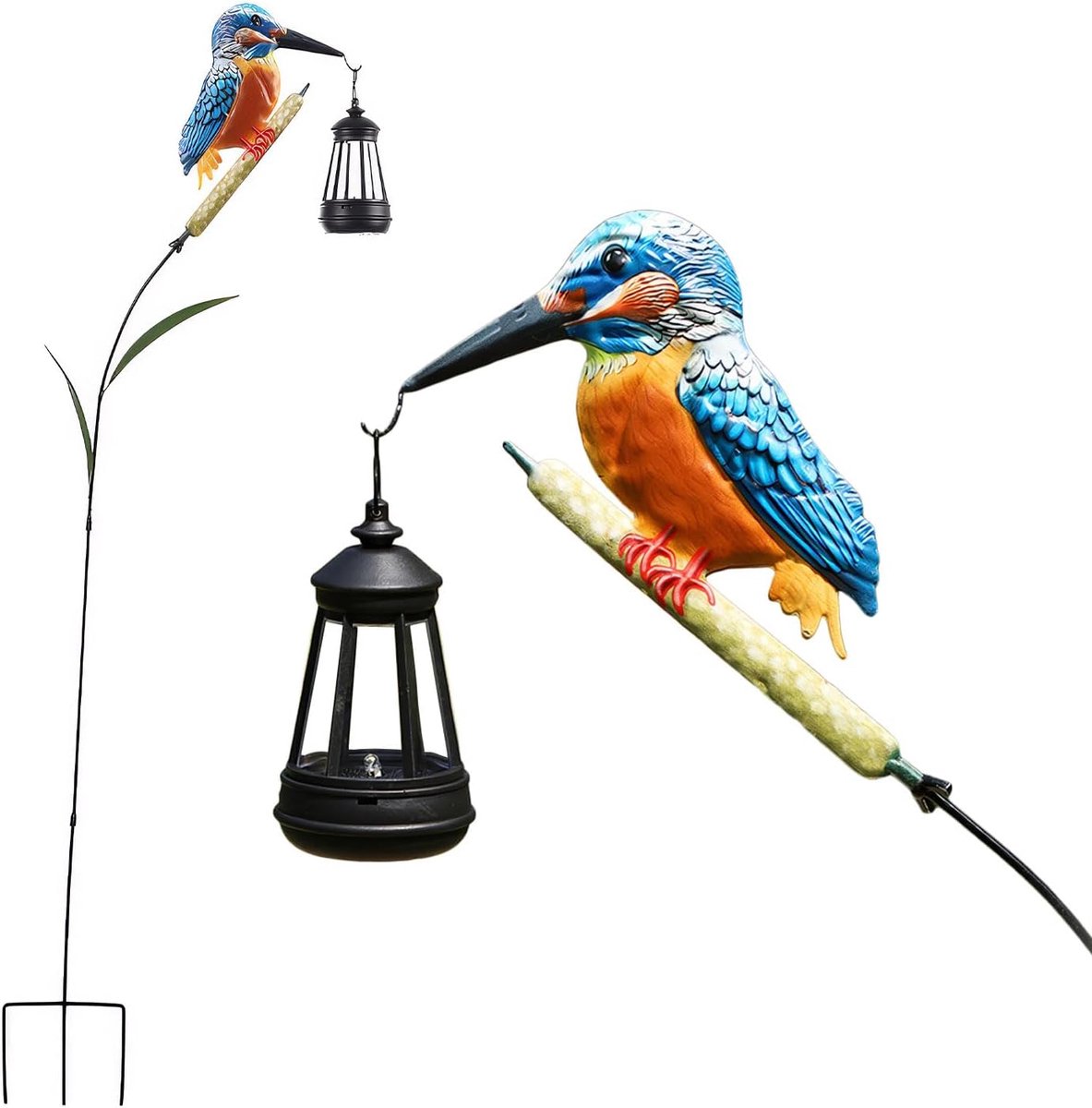 1 ijsvogelbeeldje op zonne-energie - Afmetingen verpakking: 25,5 × 17,5 × 7,5 cm - Inclusief solarlantaarn - Tuindecoratie - Geschikt voor tuinen, terrassen, erven en gazons - Eenvoudig in gebruik