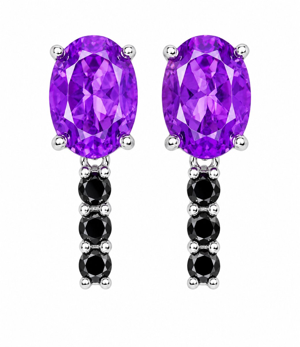 Luxe Amethist & Spinel Oorbellen 925 Sterling Zilver Rhodium Plated – Paarse Edelsteen Earstuds Dames – Exclusieve Zilveren Oorknoppen