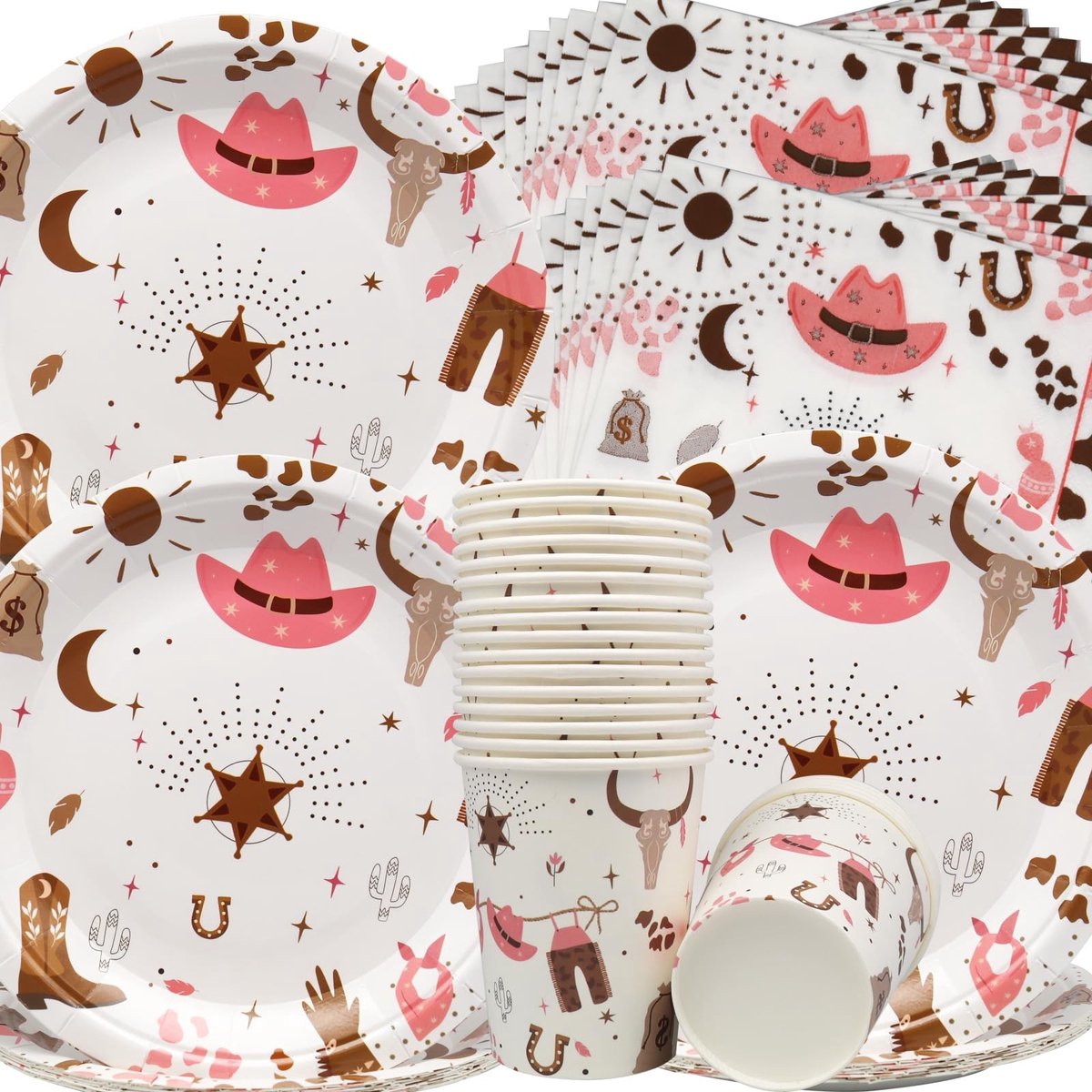 Cowboy Partygeschirr - Rosa Cowgirl Thema - 60 Stuks