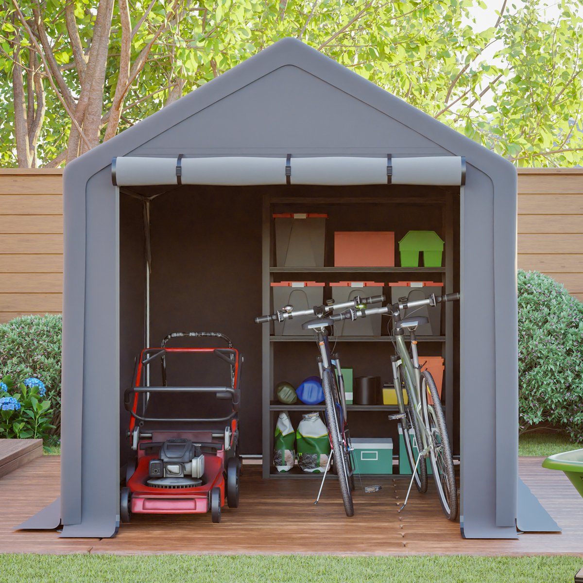 Re-purelife® Multifunctionele fietsgarage en opbergtent donkergrijs - waterdicht tuinhuis van staal met roldeur - 296×190×200 cm