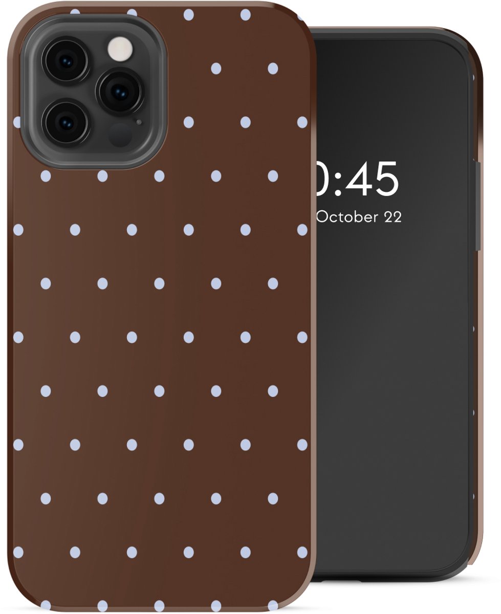 Selencia Hoesje - Geschikt voor Apple iPhone 12 Pro / 12 - Backcover - Happy Dots Chocolate