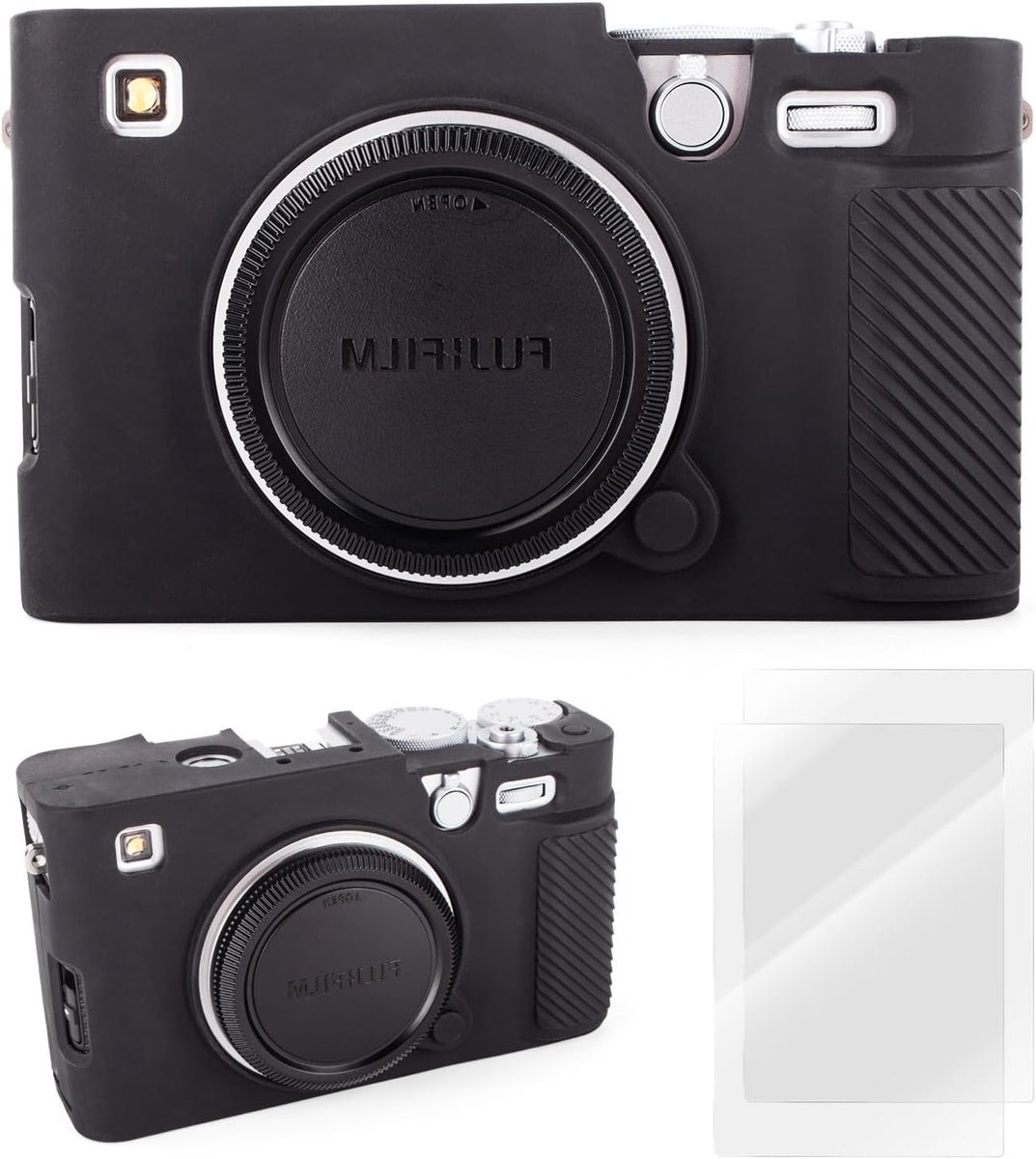 Siliconen Beschermhoes voor Fujifilm XE5 Camera met 2 Ultra Dunne Screen Protectors - Zwart, Accessoires voor Fotografie en Camera Bescherming