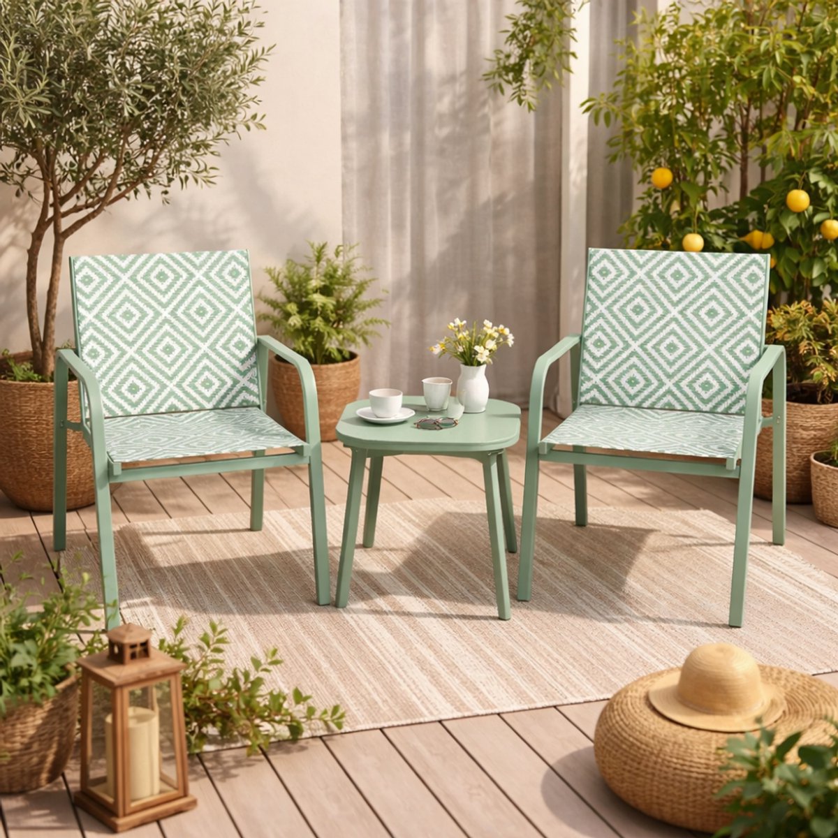 HIXA Tuinset - 3-delig - Mintgroen - Bistroset - Tuintafel - met Stoelen - 2 Personen - Balkonset - 2 Persoons - Loungeset - Table de Jardin - LIVARA – foto 8