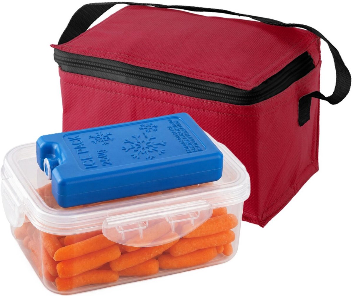 Bellatio Design Lunchtas / koeltas set - 3-delig - rood - 21 x 15 x 12 cm - kantoor / school lunch