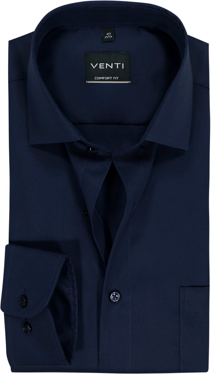 VENTI CASA MODA comfort fit overhemd - structuur - donkerblauw - Strijkvrij - Boordmaat: 49