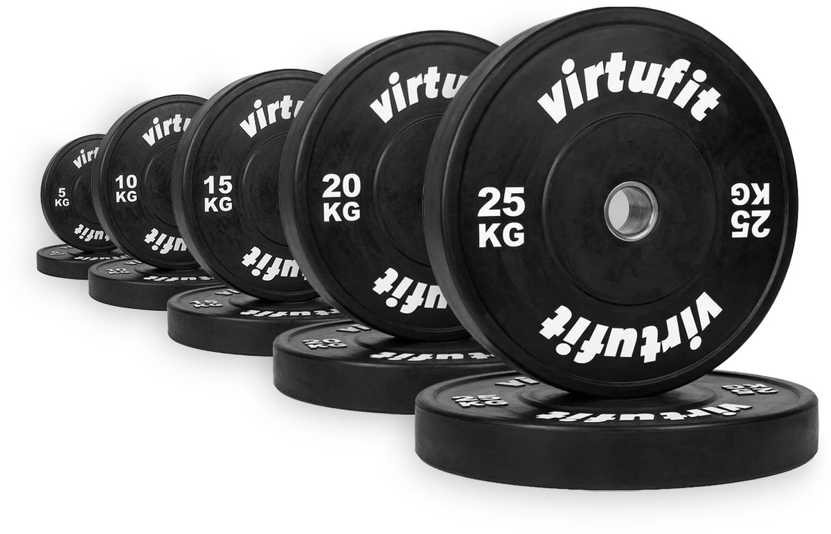 VirtuFit Bumper Plate Set - Olympische Halterschijven van Rubber - 150 kg - 2x 25, 20, 15, 10, 5 kg Platen