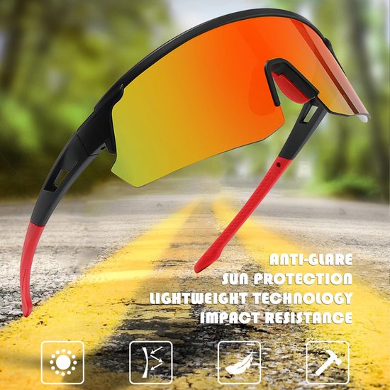 Allecto - Fietsbril - Gepolariseerde zonnebril - UV400-bescherming - Rood - Outdoor zonnebril - Geschikt voor heren en dames - Sportieve skibril van Merkloos — afbeelding 4