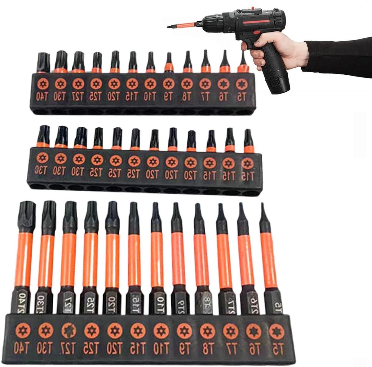 Torx Bit Set - Schroevendraaier Bits - Reparaties Uitvoeren - S2 Gelegeerd Staal - 36 Stuks - Zilver