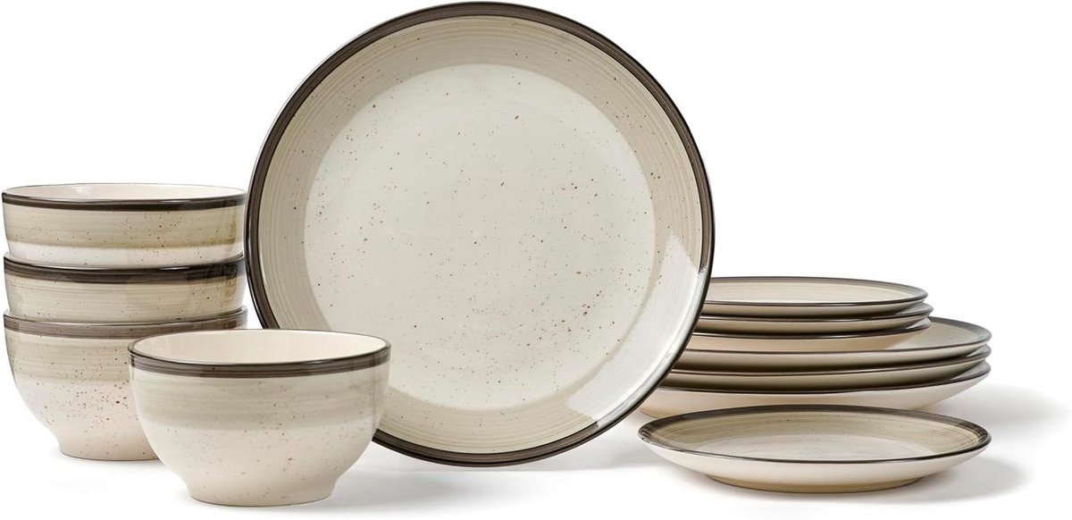 Servies Set - Dinerset Aardewerk - Maaltijden Serveren - Rustiek Design - 4 personen - Beige