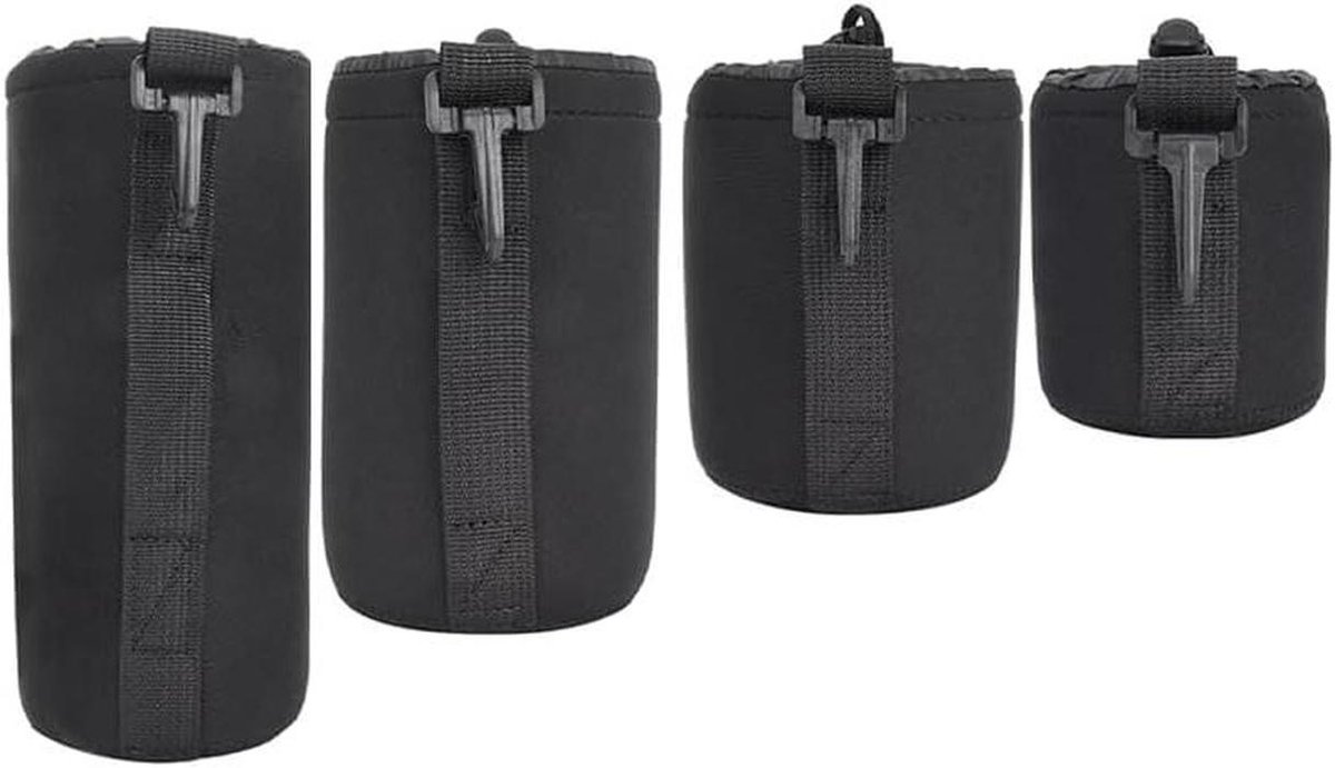 Lens Tassen Set - Camera Opbergzakjes - Lens Beschermen - Schokabsorberend Neopreen - 4 Stuks S M L XL - Zwart