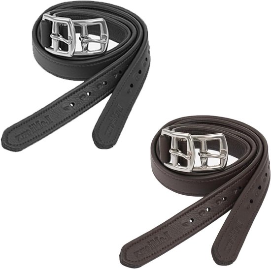 Kinder Beugelriemen - Rijbroek Riemen - Paardrijden Leren - Nylon Kern - 100cm - Zwart