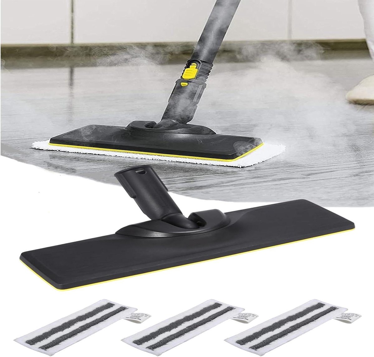 Vloer Mondstuk Set - Stoomreiniger Accessoires - Grondig Reinigen - Vuilabsorberend Effect - 3 Stuks - Zwart