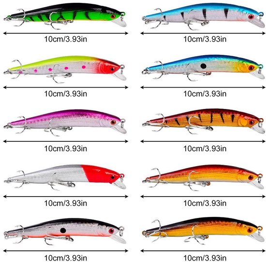Allecto - Vis aas - Hard minnow kunstaas - 10 stuks - Kleurrijk - Topwater swimbait - Geschikt voor zoetwater en zout water — afbeelding 3