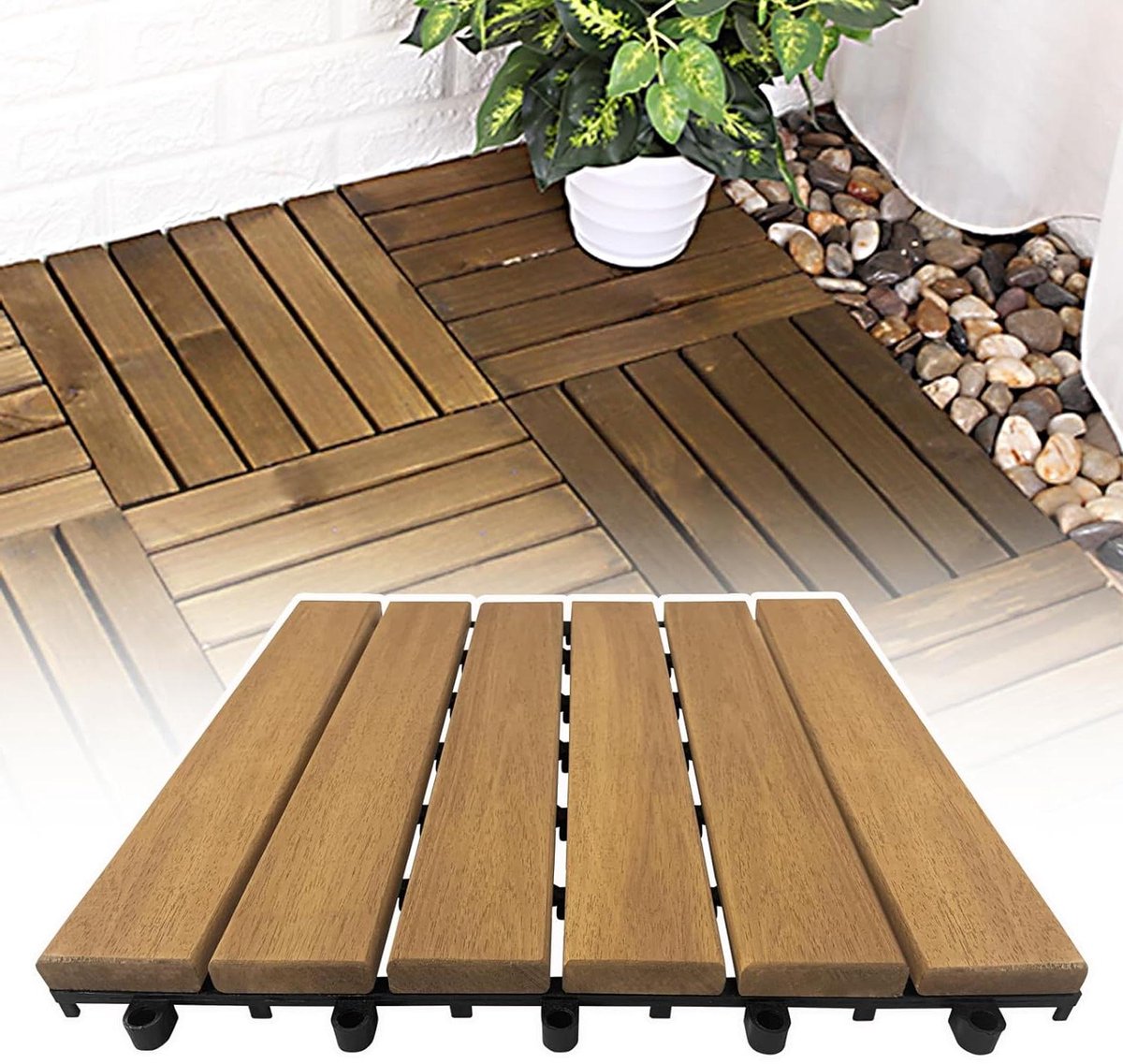 Terrastegels Kliksysteem - Balkontegels Hout - Buitenruimte Verfraaien - Natuurlijk Houtnerf Effect - 30 x 30 cm - Bruin