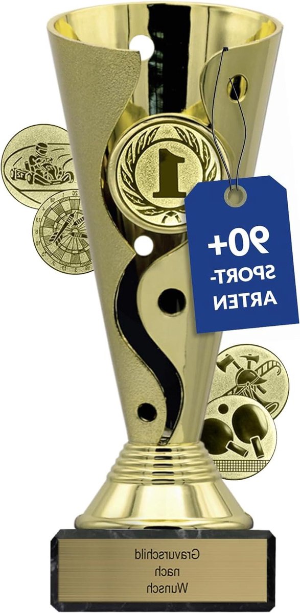 Beker met Gravure - Gepersonaliseerde Trofee - Sportevenementen Prijs - Individuele Tekst en Embleem - 155 cm - Goud