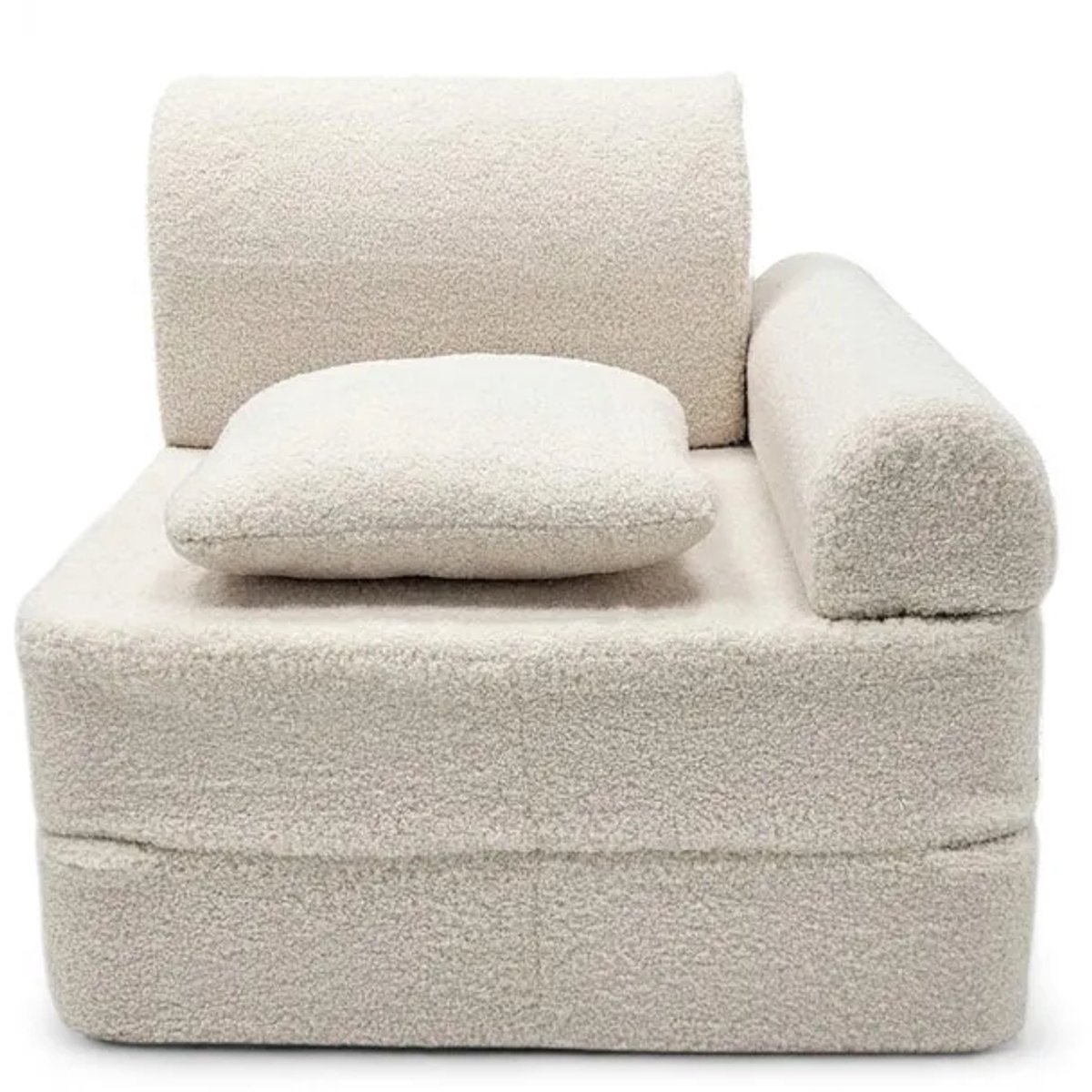 Modulaire Kinderbank Bouclé Lichtbeige – Uitklapbare Speelsofa voor Kinderen – Slaapbank, Lounger en Speelmatras van Zacht Schuim