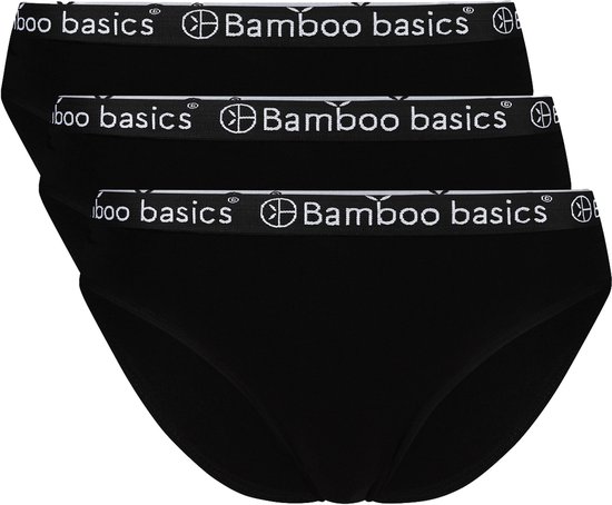 Drie zwarte bamboo basics slips met logo band, deels overlappend.