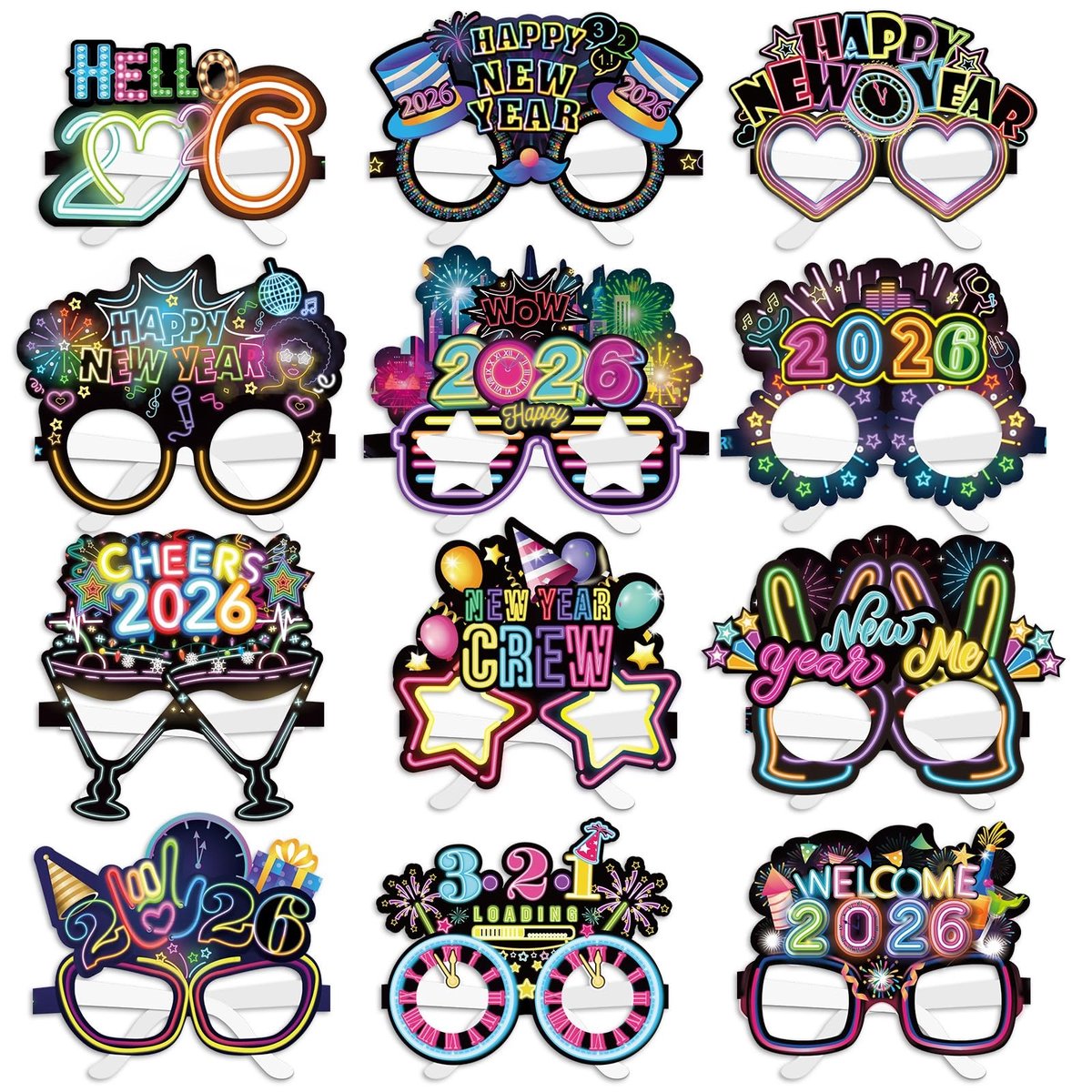 Allecto - Nieuwjaarsbril - Papieren Feestbrillen - 24 Stuks voor een Kleurrijk Nieuwjaarsfeest - Feestaccessoires - Vrolijke brillen - Ideaal voor ...