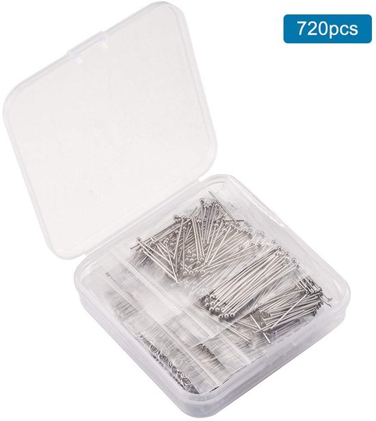 Allecto - PandaHall 720-delige RVS Head Pins Set voor Sieraden Maken - 4 Maten, Open Eye, Ball Head en Flat Head Pins — afbeelding 5