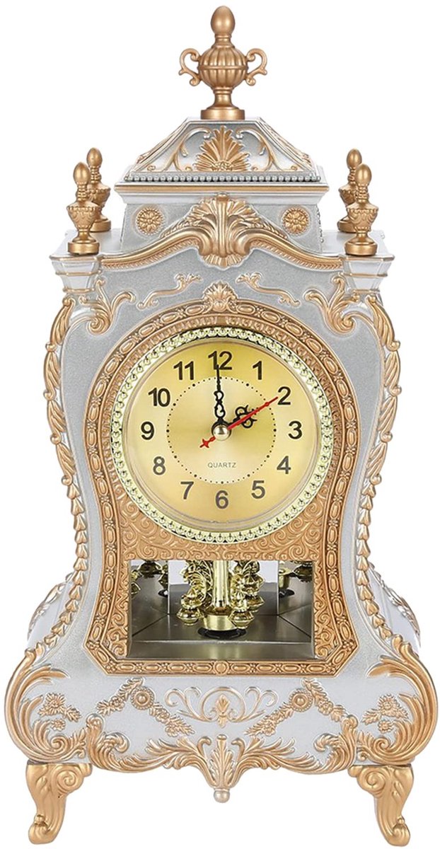 Allecto - Vintage bureauklok - Antieke tafelklok - Elegante woondecoratie - Wit - Mechanisch horloge - Geschikt voor slaapkamer - Vintage stijl