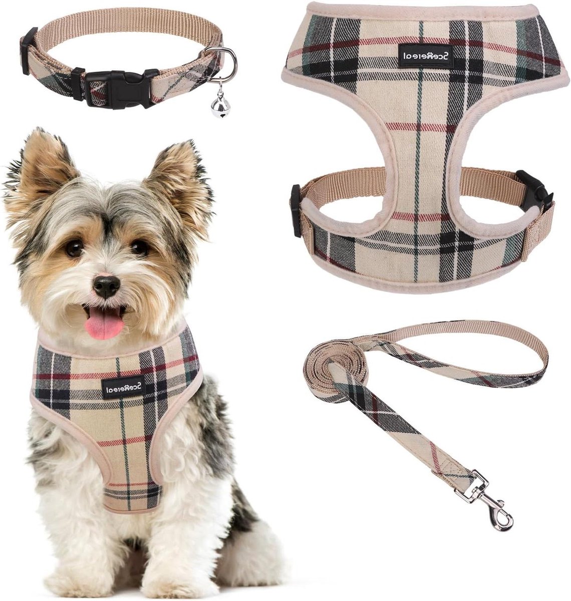 Hondenharnas met Riem - Puppy Tuigje Set - Veilig Uit Laten - Verstelbare Gesp - XS Borst 25-36 cm - Beige