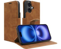 Just in Case hoesje geschikt voor iPhone 16 Hoesje met Pasjeshouder - Premium Bookcase - Bruin