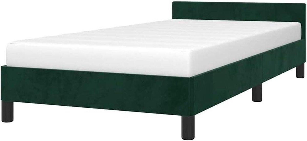 Bedframe met hoofdeinde - Ledikant Gestoffeerd - Comfortabel Slapen - Zacht Fluweel - 90x200 cm - Donkergroen