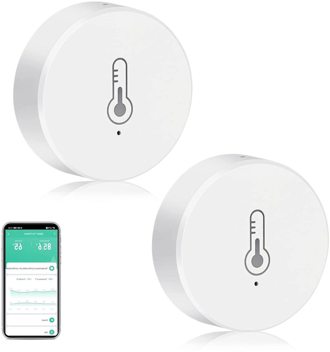 Slimme Temperatuur Monitor - Vochtigheidssensor Hygrometer - Huis Bewaken - App Waarschuwingen - 2 stuks - Wit