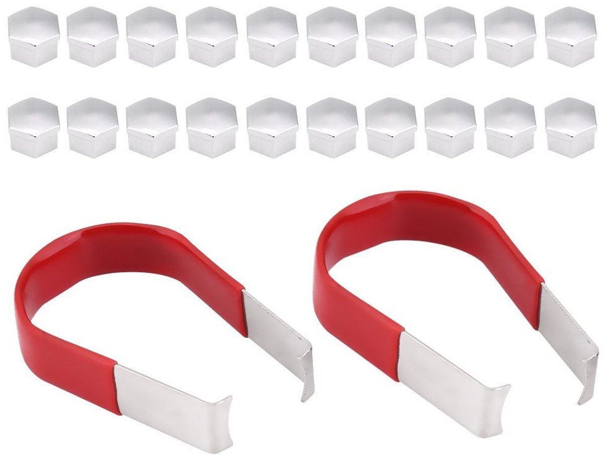 20 Stuks 19mm Chroom Wielmoeren Kap Covers met Verwijdertools en Accessoires voor Auto's en Fietsen