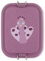 Trixie | Petite boîte à lunch - Mrs. Peacock - Boîte à lunch en acier inoxydable pour enfants - Boîte à sandwich facile à ouvrir – Violet - Paon
