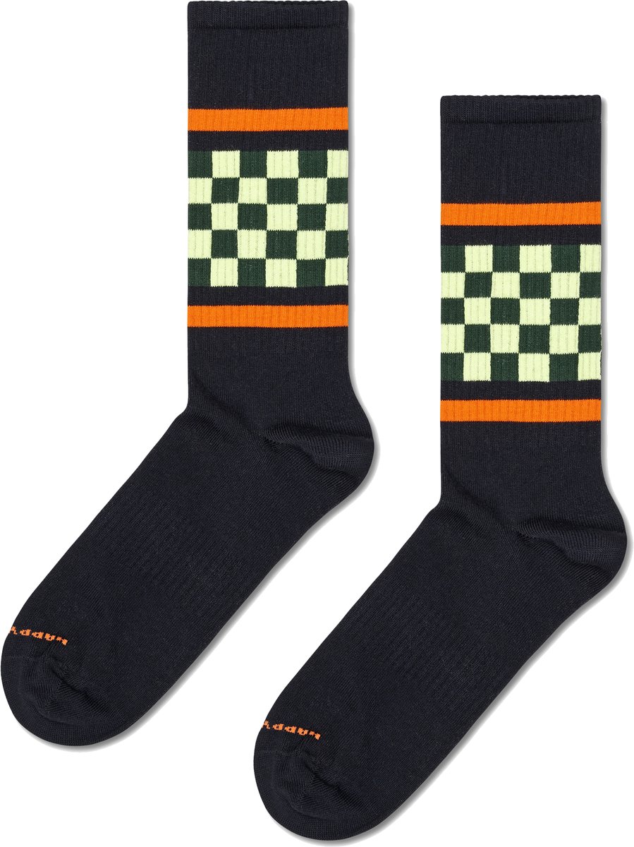 Happy Socks Checked Stripe Sneaker Sock - unisex sokken - zwart - Unisex - Maat: 36 - 40