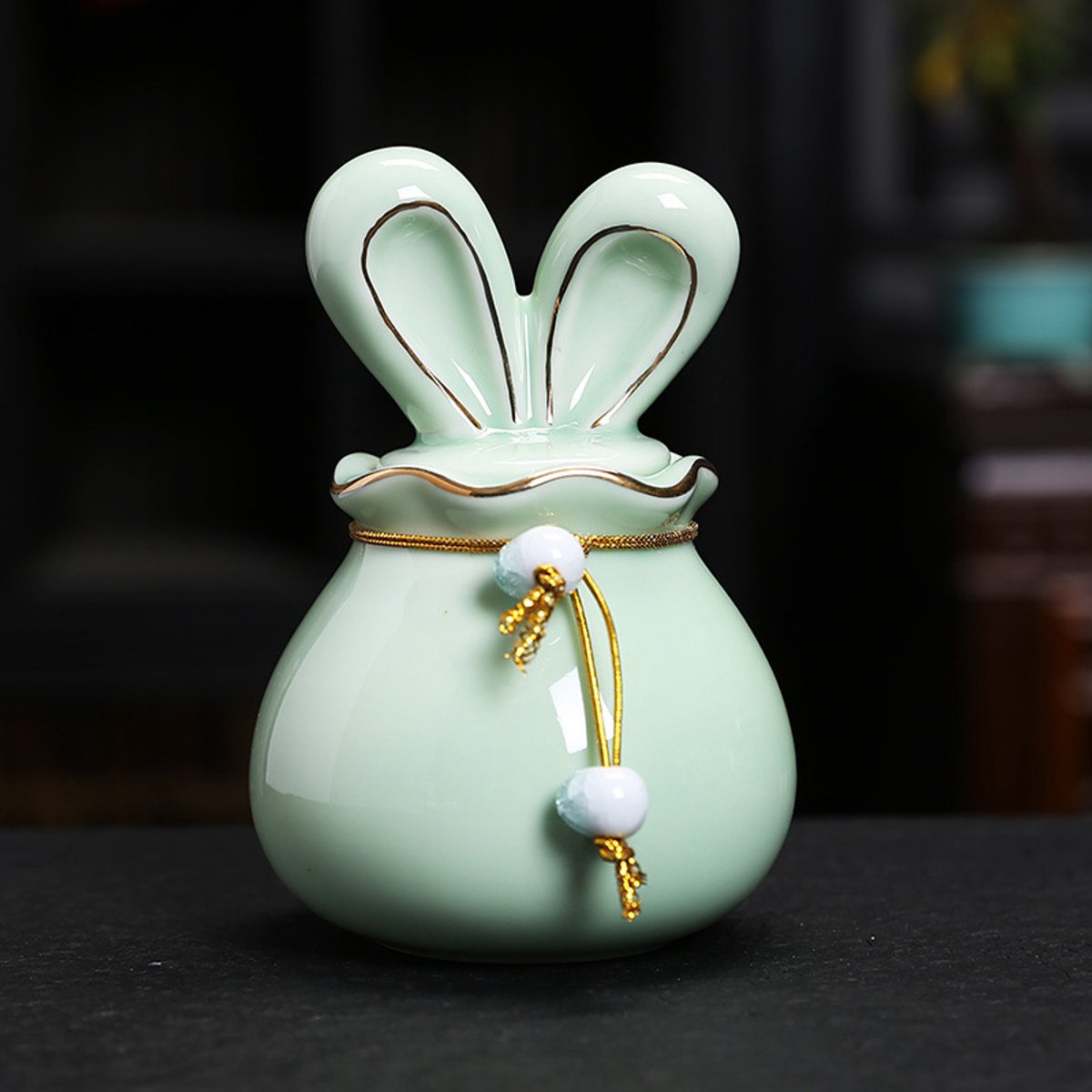 Mini Urn Keramiek konijn- Lichtgroen, 150 ml