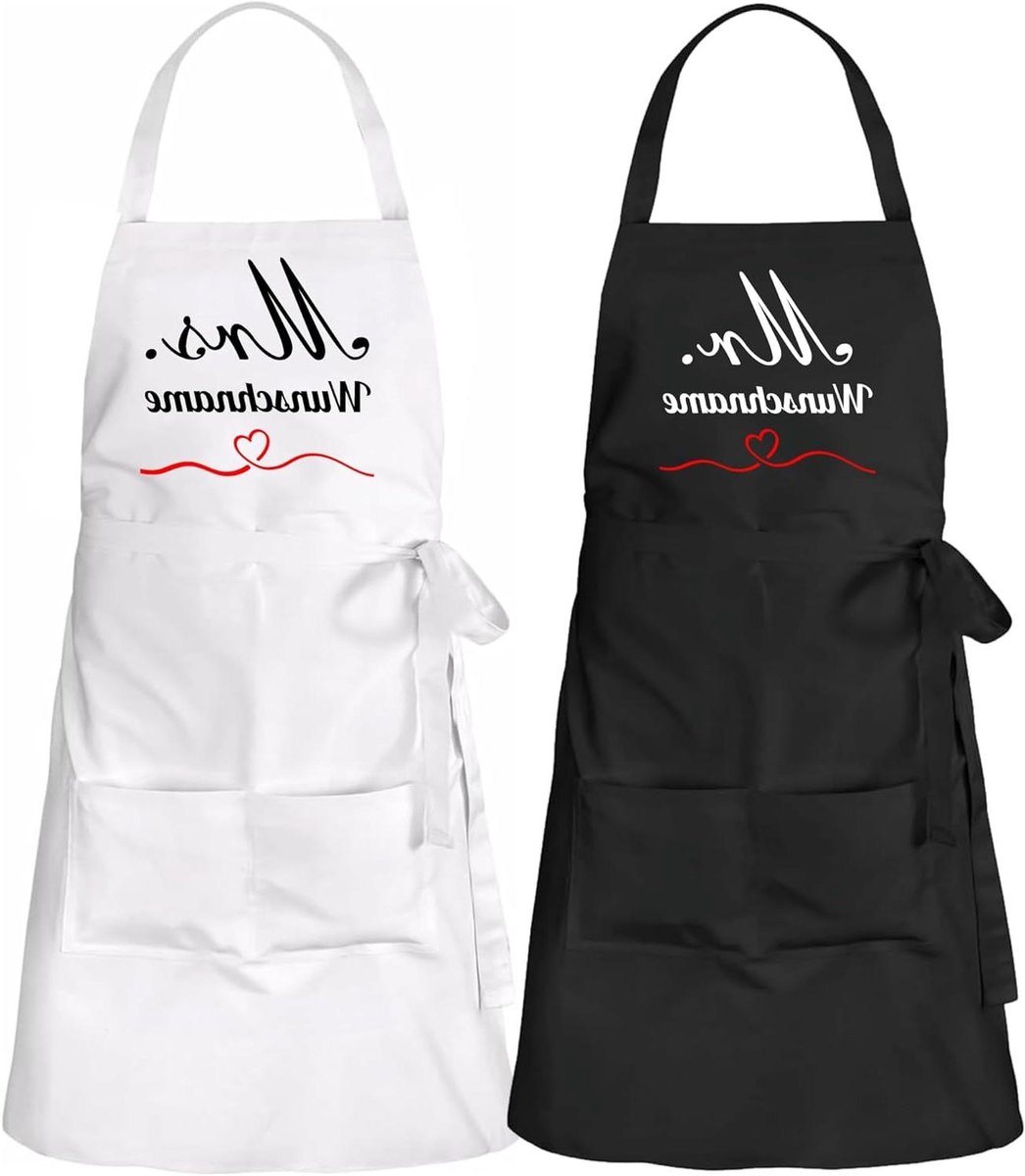 Kookschorten Mr & Mrs - Keukenschorten Paar - Samen Koken - Gepersonaliseerd met Naam - 70 x 95 cm