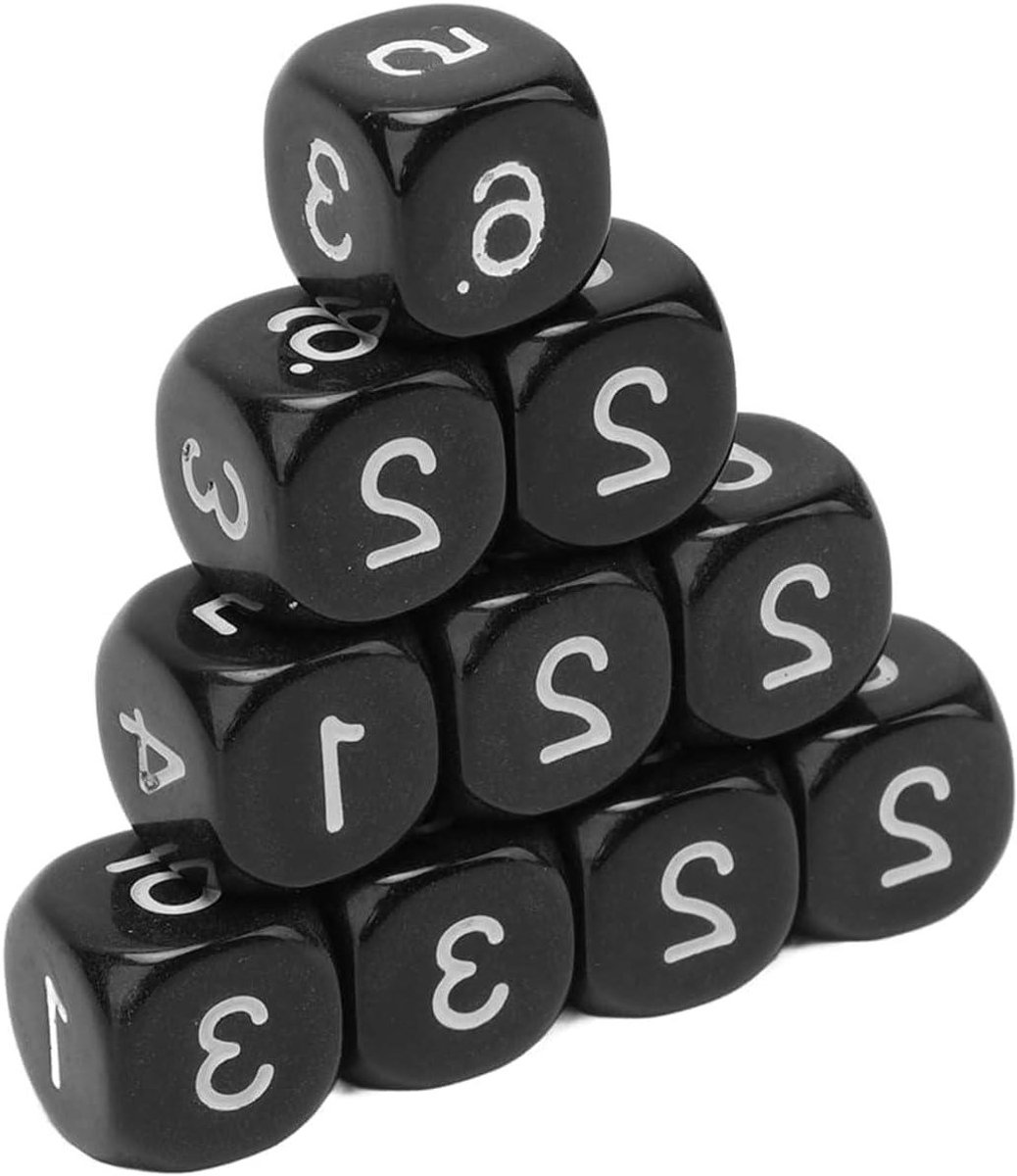 Cijferdobbelstenen Zwart - Veelvlaks dobbelstenen Zeszijdige dobbelstenen - Bordspellen Spelen - Afgeronde hoeken - 20 stuks 16 mm - Zwart