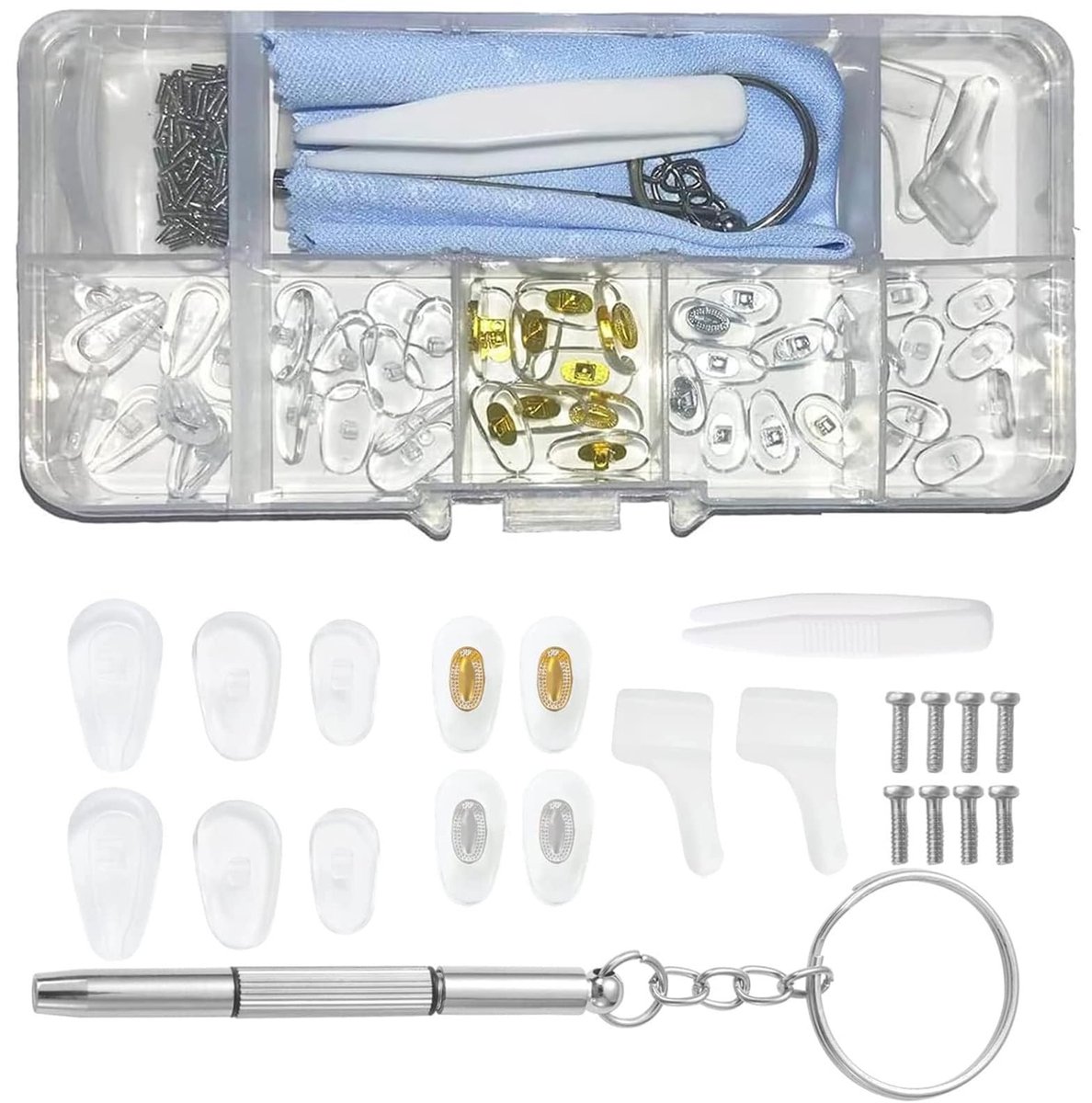 Allecto - Bril Reparatie Set - 25 Paar Schroeven - Inclusief Schoonmaakdoek - Universele Oplossing - Silicone - Geschikt voor Alle Brillen - Handig...