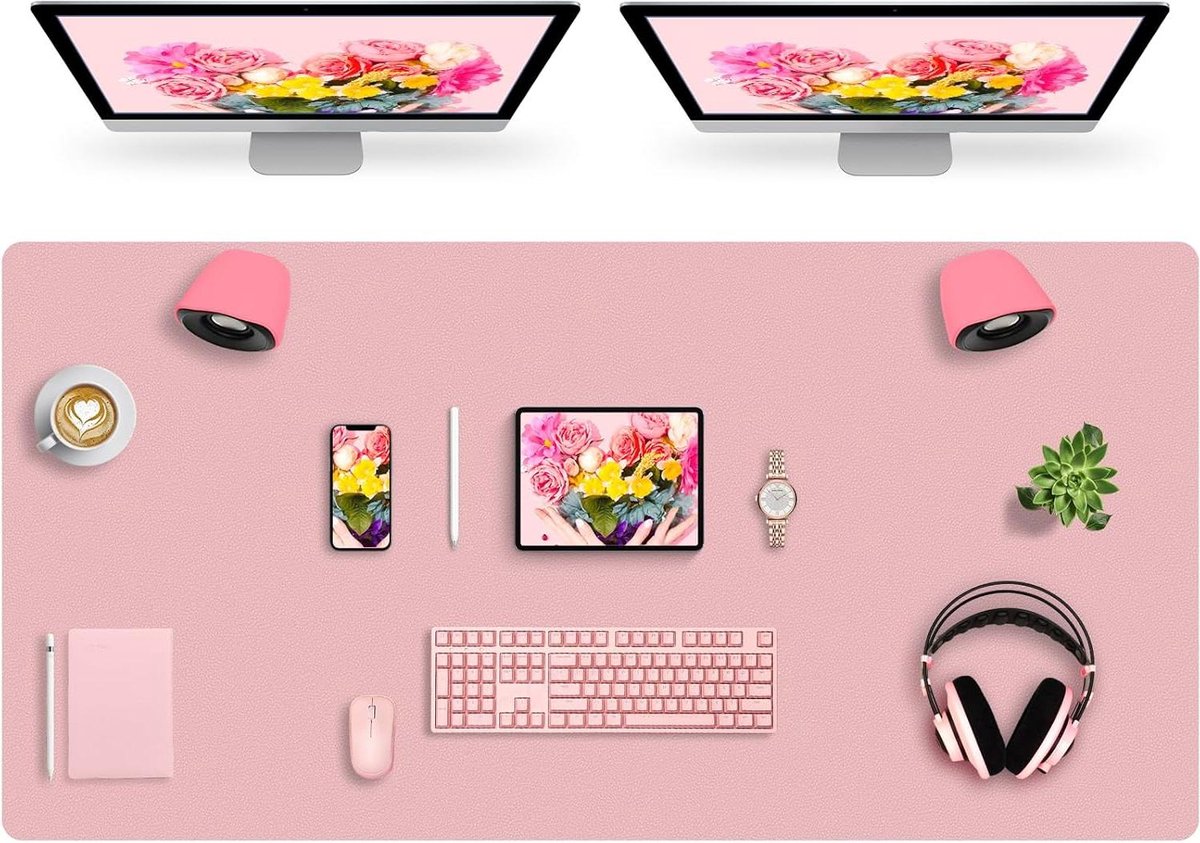 Bureauonderlegger - Bureau mat - Bureau organiseren - Kunstleer - 120x60cm - Roze