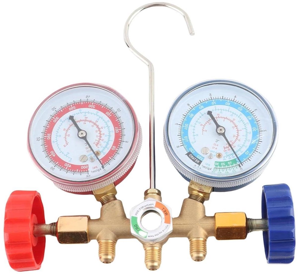 Koelmiddel Gauge Set - AC Manometer - Koelsysteem Testen - Kleurgecodeerde Slangen - 80cm Slanglengte - Multicolor