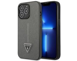 Guess Saffiano Triangle Logo - iPhone 14 Pro Hoesje - Zilver - Luxe Design - Perfecte Pasvorm