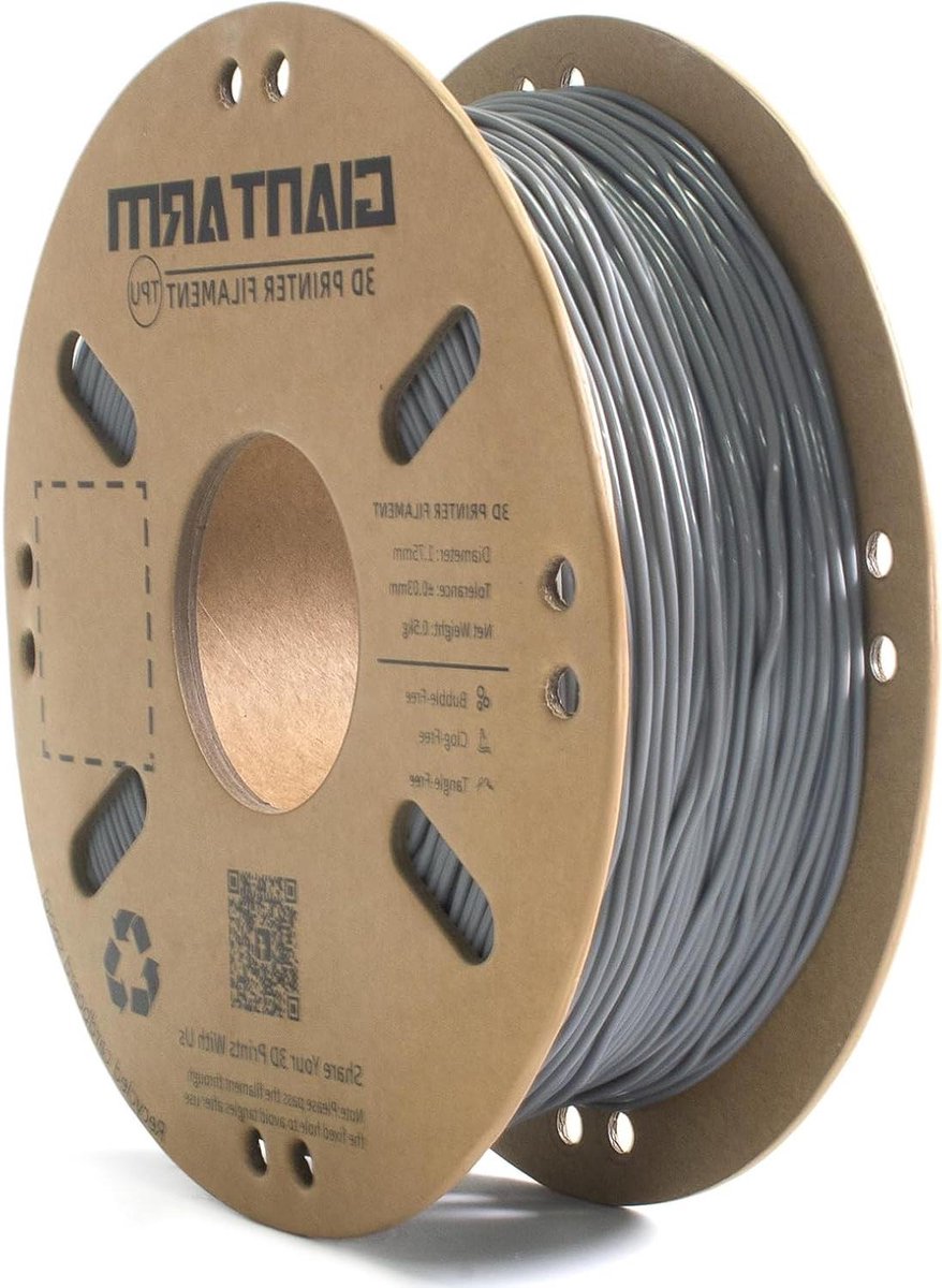 3D Printer Filament - TPU Filament - 3D Prints Maken - Hoge Elasticiteit - 0.4kg - Grijs